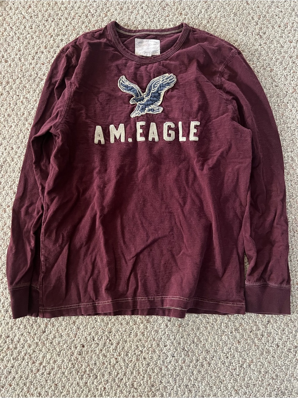 American Eagle Outfitters Maroon Long-Sleeve Logo Tee